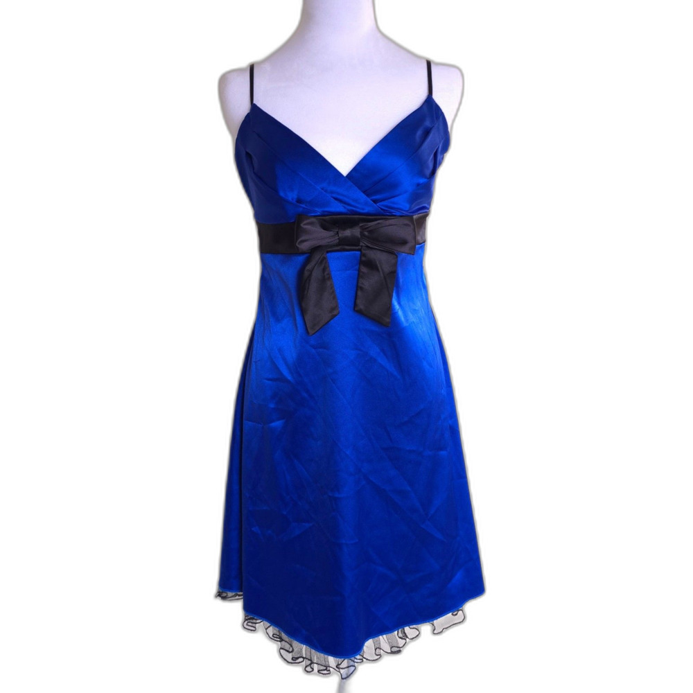 VTG Y2K Ruby Rox Blue Babydoll Dress Satin Bow Tulle Spaghetti Coquette Hoco